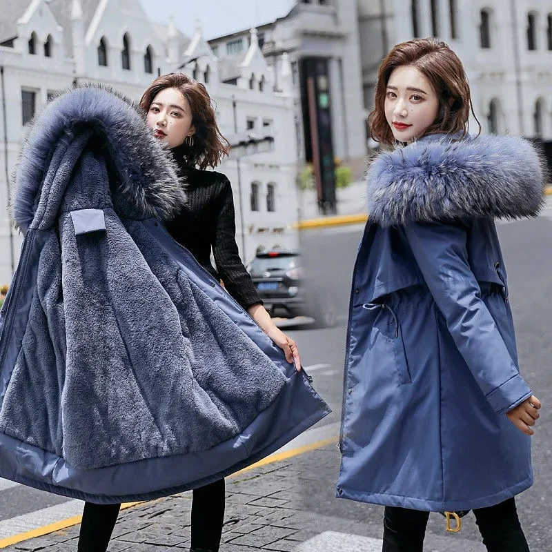 Parkas de invierno con forro de felpa para mujer, abrigos gruesos y cálidos acolchados de algodón, Chaqueta larga de invierno con capucha, ropa de