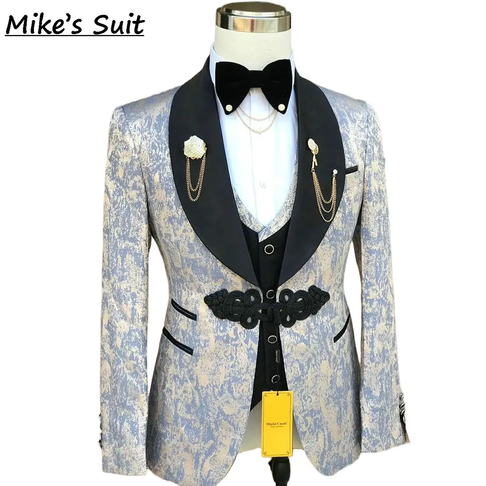 New Arrival Jacquard Wedding Suit Groom Wear Man's Suits Formal Tuxedo 3 Pieces Set Blazer Vest And Pants Traje De Novio