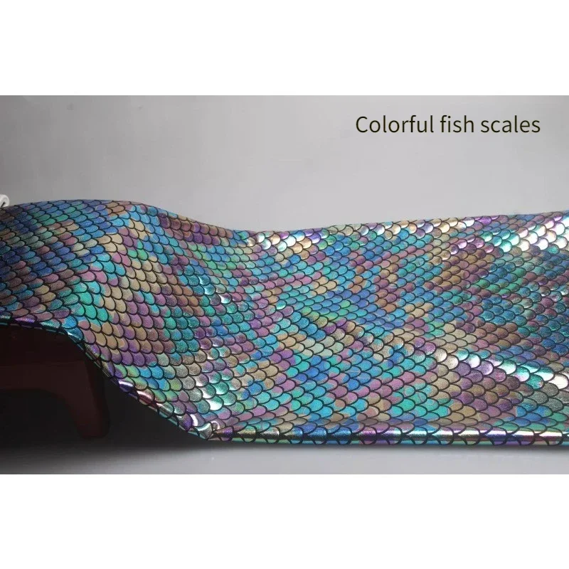 Fish Scale Elastic Bronzing Fabric By The Meter for Stage Costume Skirts Pants Decorative Diy Sewing Soft Shiny Cloth Rainbow