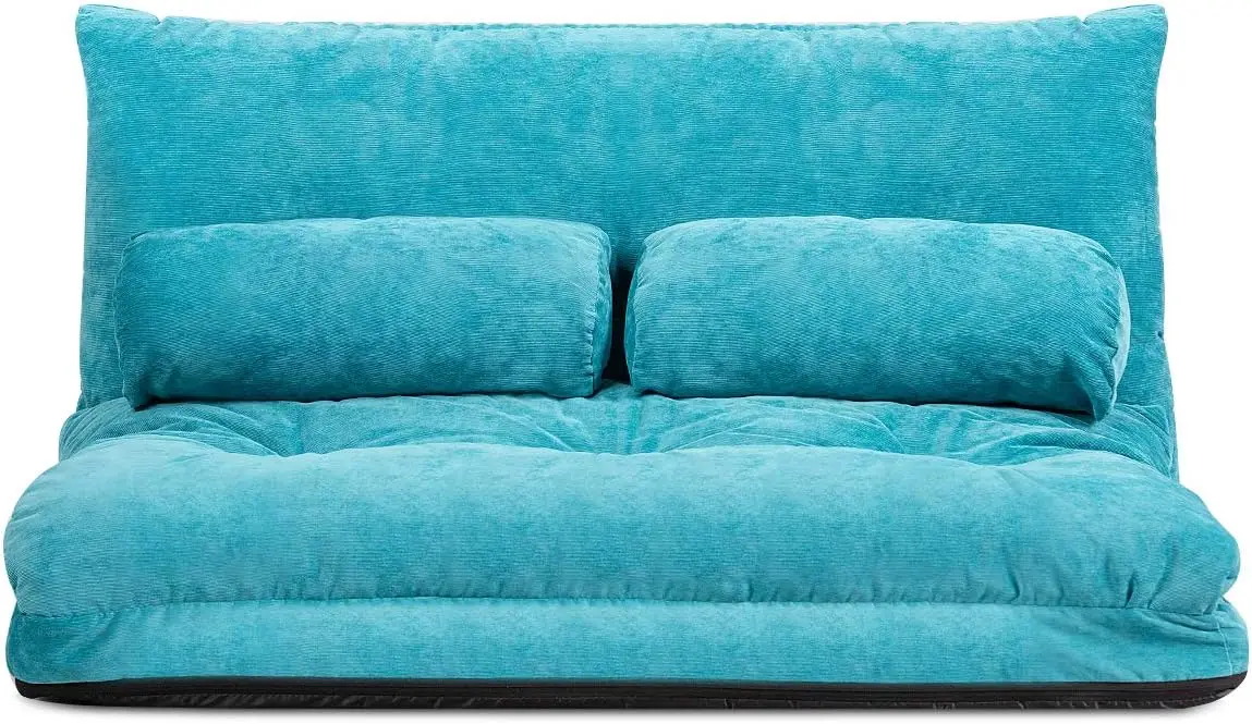 Adjustable Floor Sofa Couch with 2 Pillows, Multi-Functional 6-Position Foldable, Multi-Functional Suede Floor Seating Sofa