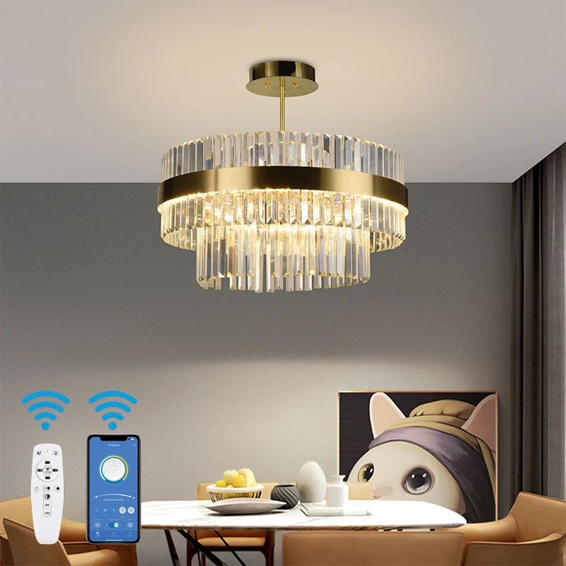 

Modern Dimming Crystal Light Large Hanging Lamp Luxury Ceiling Fixture Led Chandelier Light