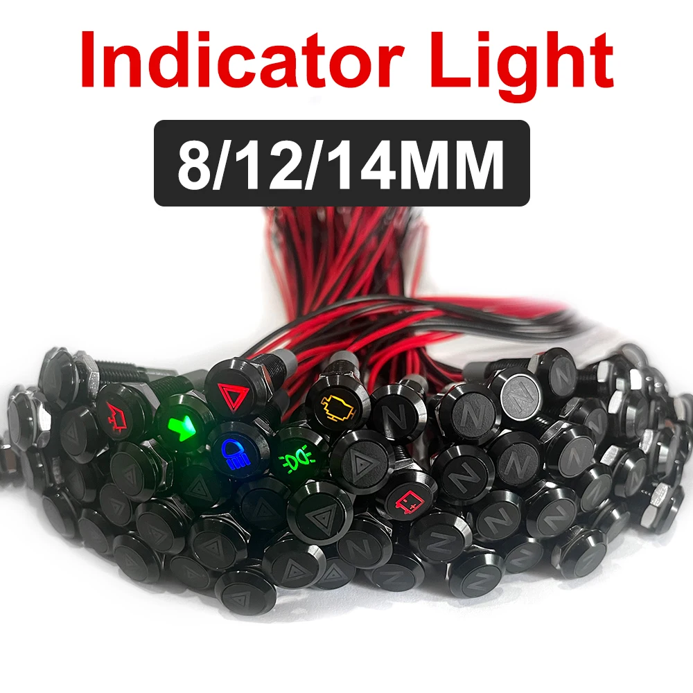 8/12/14MM Metallo Indicatore Luce Auto Moto Impermeabile LED Pilota Segnale Pannello Pannello di Avvertenza 12V 24V Personalizzazione