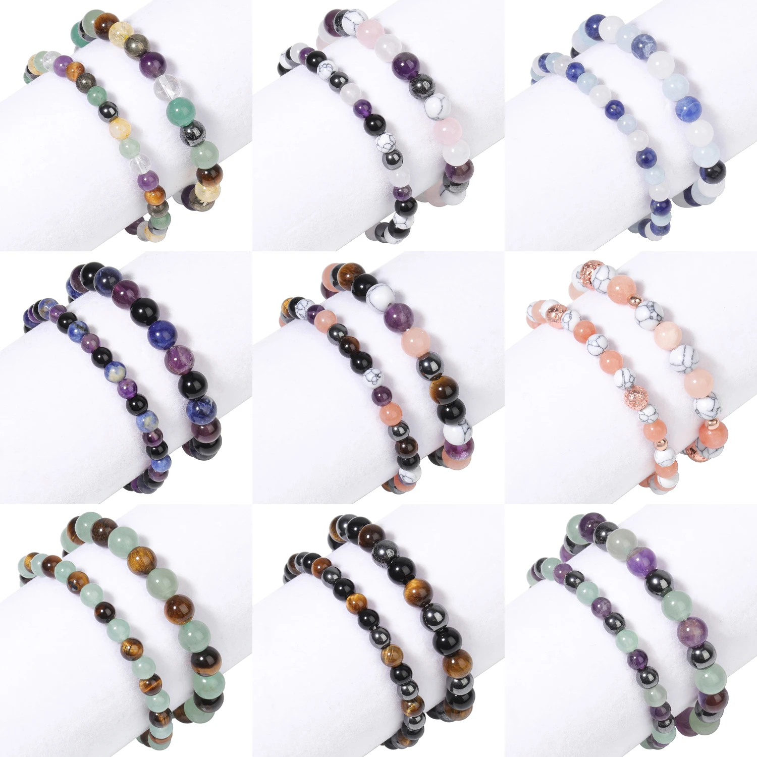 6/8mm Natural Crystal Tiger Eye Amethyst Quartzs Stone Beads Bracelet Wealth Luck Energy Bangle Polished Elastic Trendy Jewelry