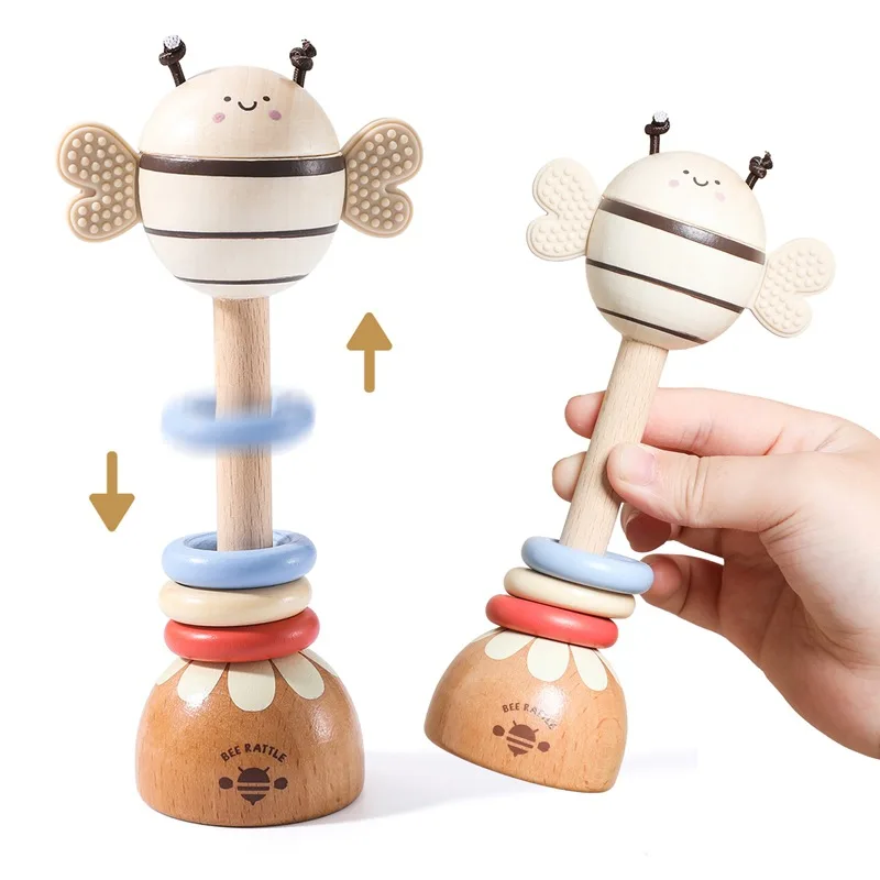 Nouveau Hochet bébé en bois bébé saisir éducation précoce hochet apaisant amusant abeille hochet