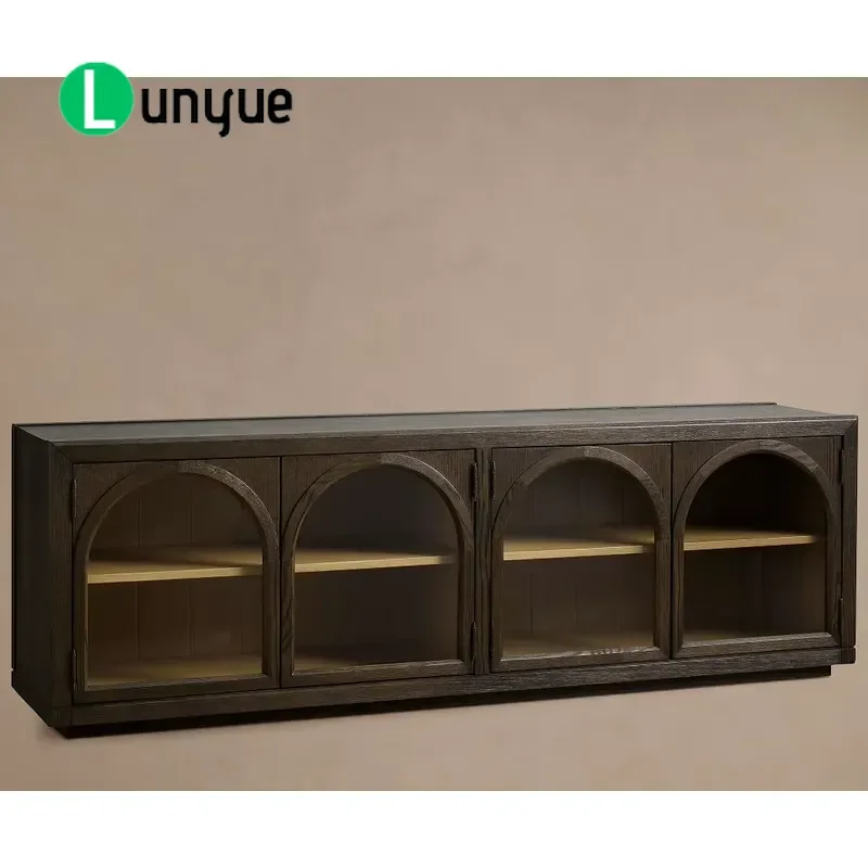 Luxury American Style Oak Solid Wood Four Door Media Cabinet For Living Room Furniture Storage TV Stand Console Table