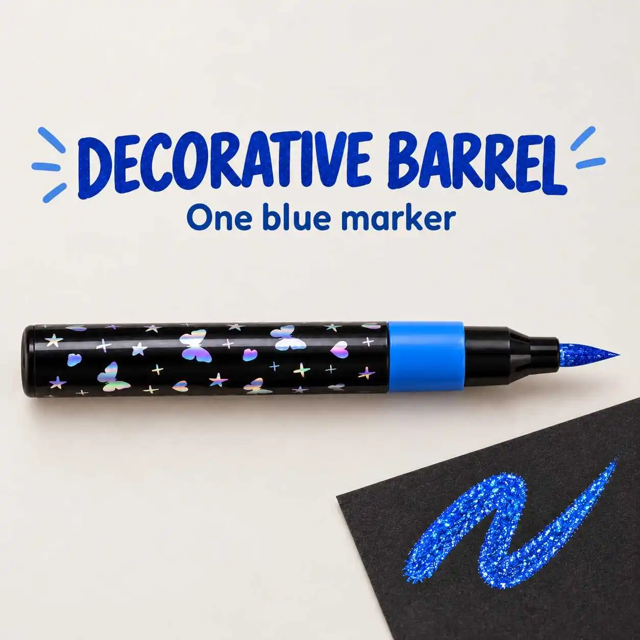 Glitter Brush Paint Marker Black Star Barrel Single Pen for Lettering Decorative Drawing and DIY Crafts