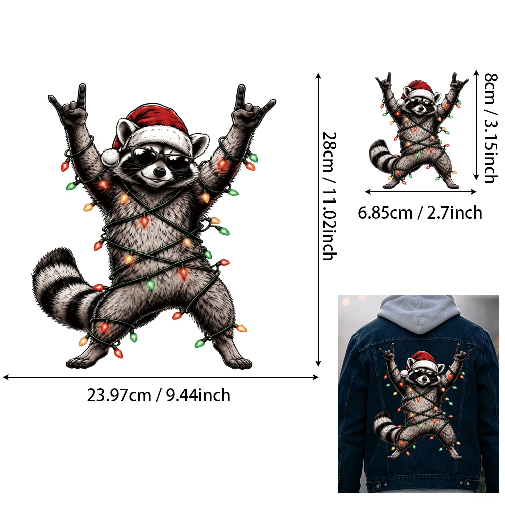 2Pcs Rock-N-Roll Raccoon HTV, Festive Gesture Iron-on for Loungewear, Even Heat No Bubble, Stretch No Crease No Lift