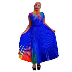 African Clothes for Women Summer Elegant African Women Short Sleeve O-neck Polyester Printing Two Pieces Sets Top and Skirt