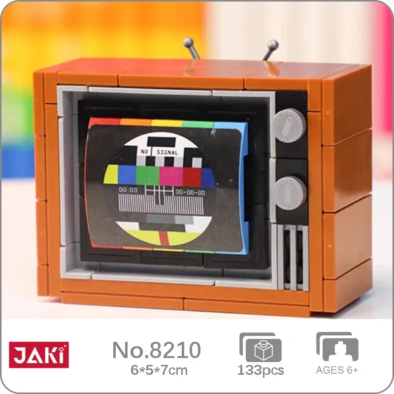 JAKI 8210 Retro Antique Color Television Antenna TV Set Machine 3D Model DIY Mini Blocks Bricks Building Toy For Children No Box