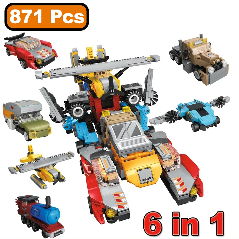 871 Pcs 6 in 1 Energy Survival Battle Car Building Blocks Airplane Car Train Racing Sports Car Mysterious Eonal Toys Kids Gifts