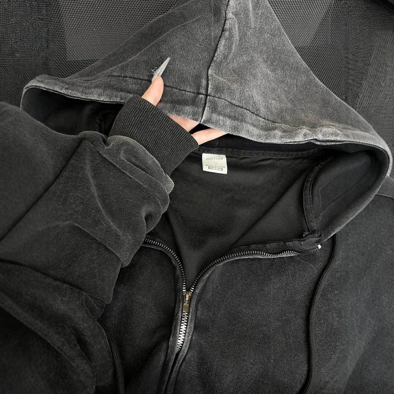 

Large Size 300 Pou Waed Vintage Hooded Open Cardigan Sweatirt ex Autumn Winter Thiened Pure Cotton Jaet