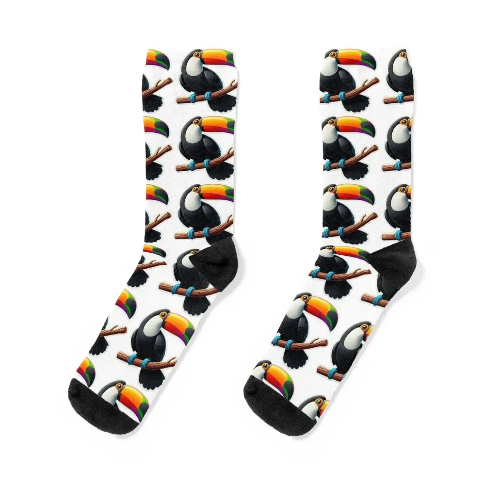 

Majestic Toucan Perched on a Branch, Displaying Its Multicolored Beak. Socks christmas gift heated Girl'S Socks Men's