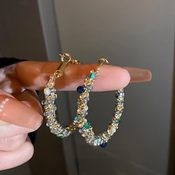 Rhinestone Pearl Earrings for Women 2024 Korean Fashion Exaggerated Crystal Hoop Earrings Style Retro Artsy Jewelry Girl