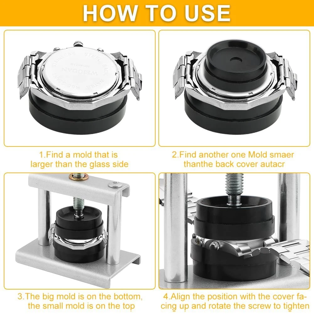 أدوات صانع الساعات للغطاء الخلفي مادة الصلب مع 12 قطعة/18 قطعة قالب ساعة الظهر أداة الضغط على العلبة الخلفية أداة الظهر