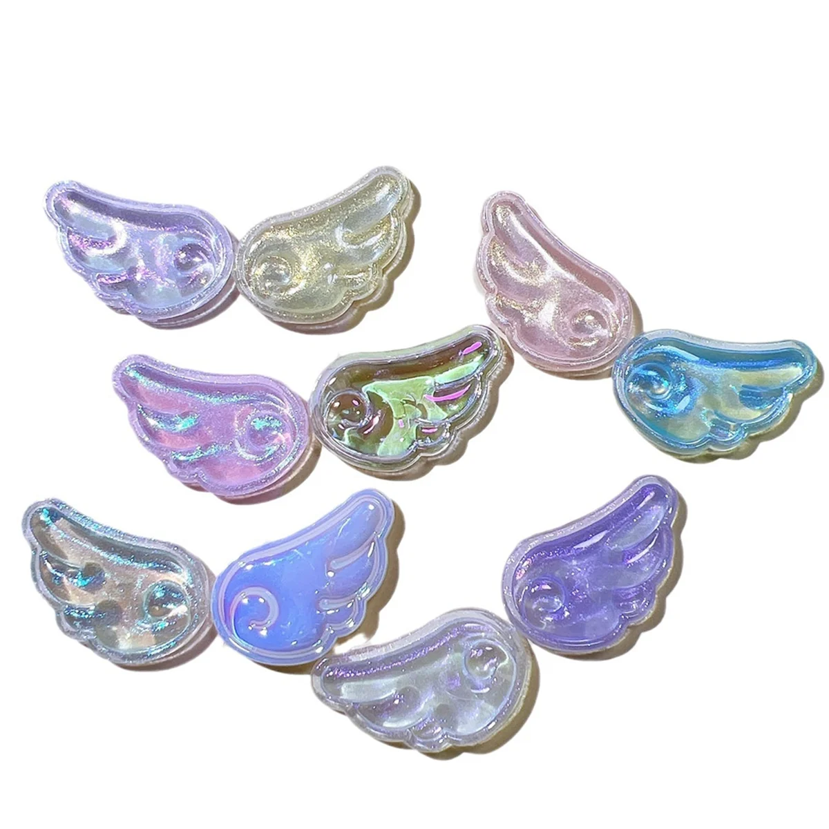 80PCS Cute Colorful Shining Pearl Angel Wing Collection Flat Back Ornament Jewelry Bows Accessories