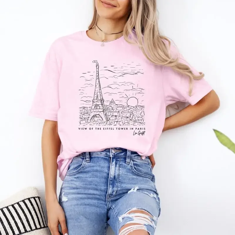Eiffel Tower T Shirt w Vintage Artwork Perfect Paris Traveler or Lover Illustration Makes Cute Top Artful