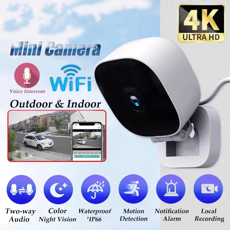 

4K Mini WiFi Camera IP/AP Remote Monitor Cloud Storage 2-Way Audio Motion Detection Camcorder Surveillance Security Cam