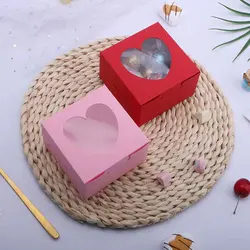 10pcs Heart-Shaped Window Pink/Red Gift Boxes, 3.94*3.94*2.56 Inch Paper Candy & Party Favor Containers
