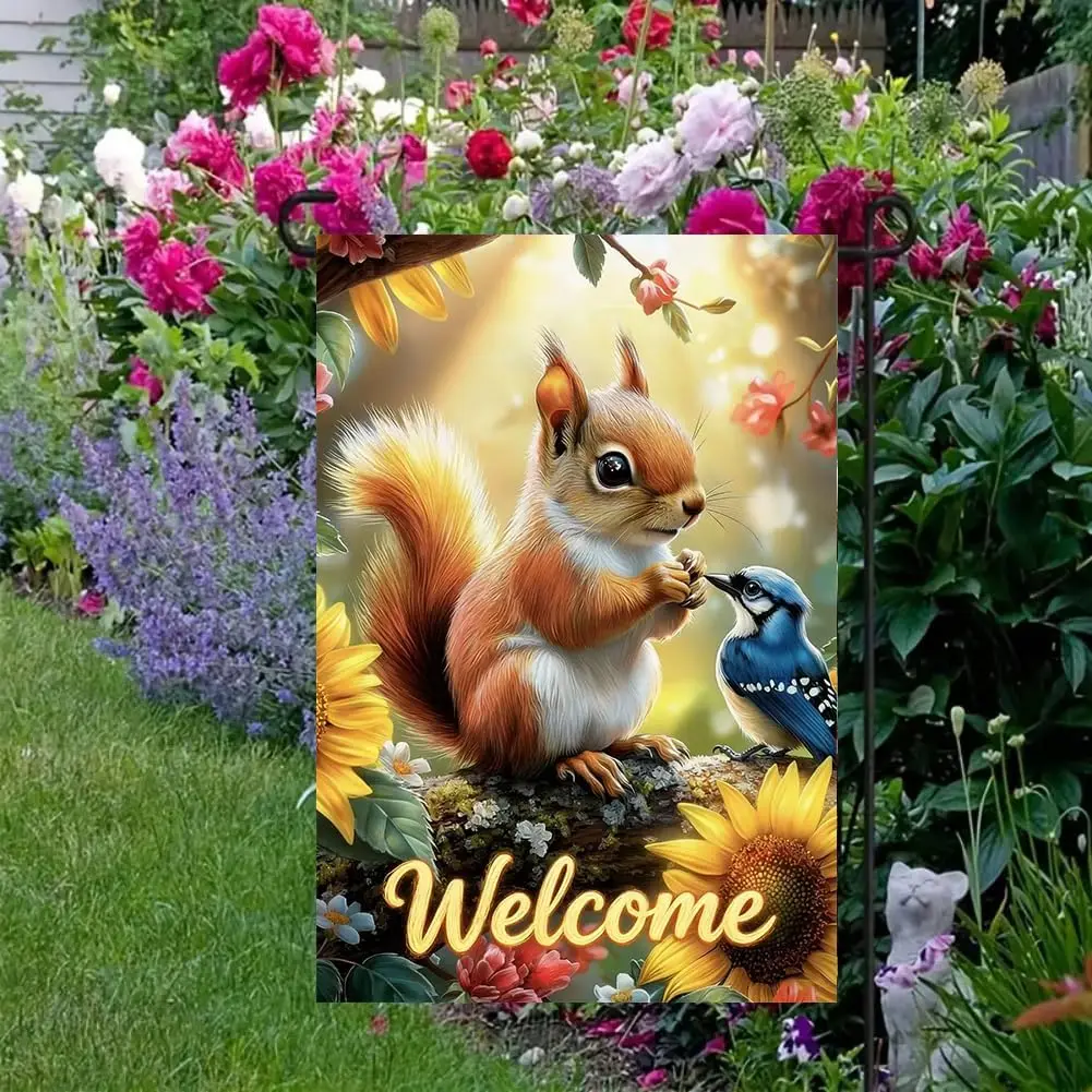 Spring Summer Welcome Garden Flag 12x18 Double Sided, Small Burlap Seasonal Floral Butterfly BlueBird Squirrel Garden Flags  LLX