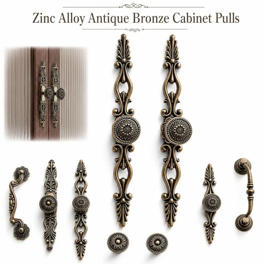 Zinc Alloy Antique Bronze Cabinet Pulls Vintage European Cabinet Drawer Knobs Carved Ornate Hardware Cabinet Handles