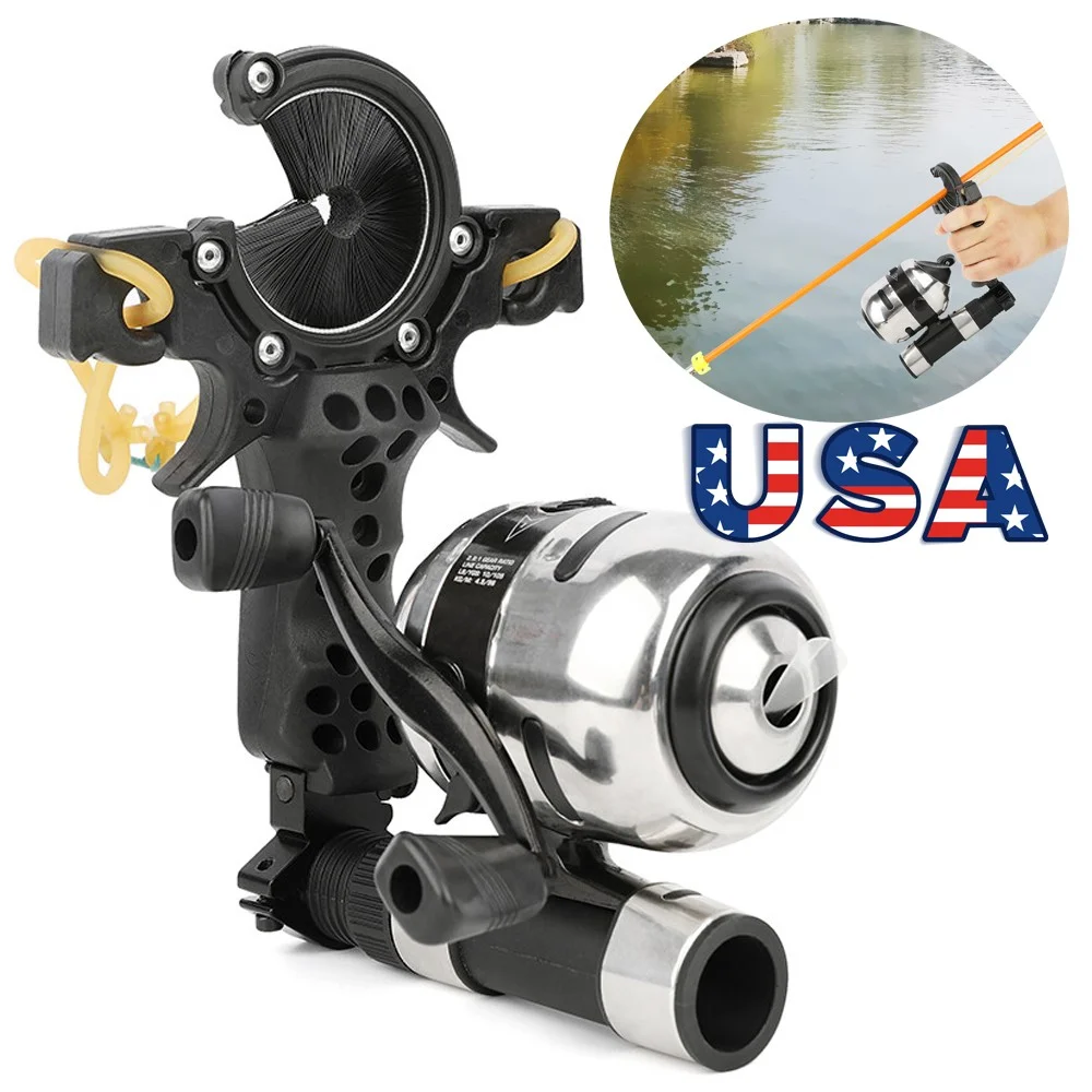 Slingshot Catapult Bowfishing Complete Kit Multifunctional Slingbow Set Equipped with Bowfishing Reel, Stainless Steel Fish Darts and Storage Pouch Powerful Outdoor Bowfishing Gear for Adult Water Fishing Target Shooting