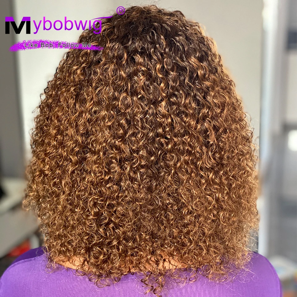 12 Polegada brown curto kinky encaracolado perucas de cabelo humano com franja brasileiro remy perucas de cabelo humano máquina cheia feita peruca