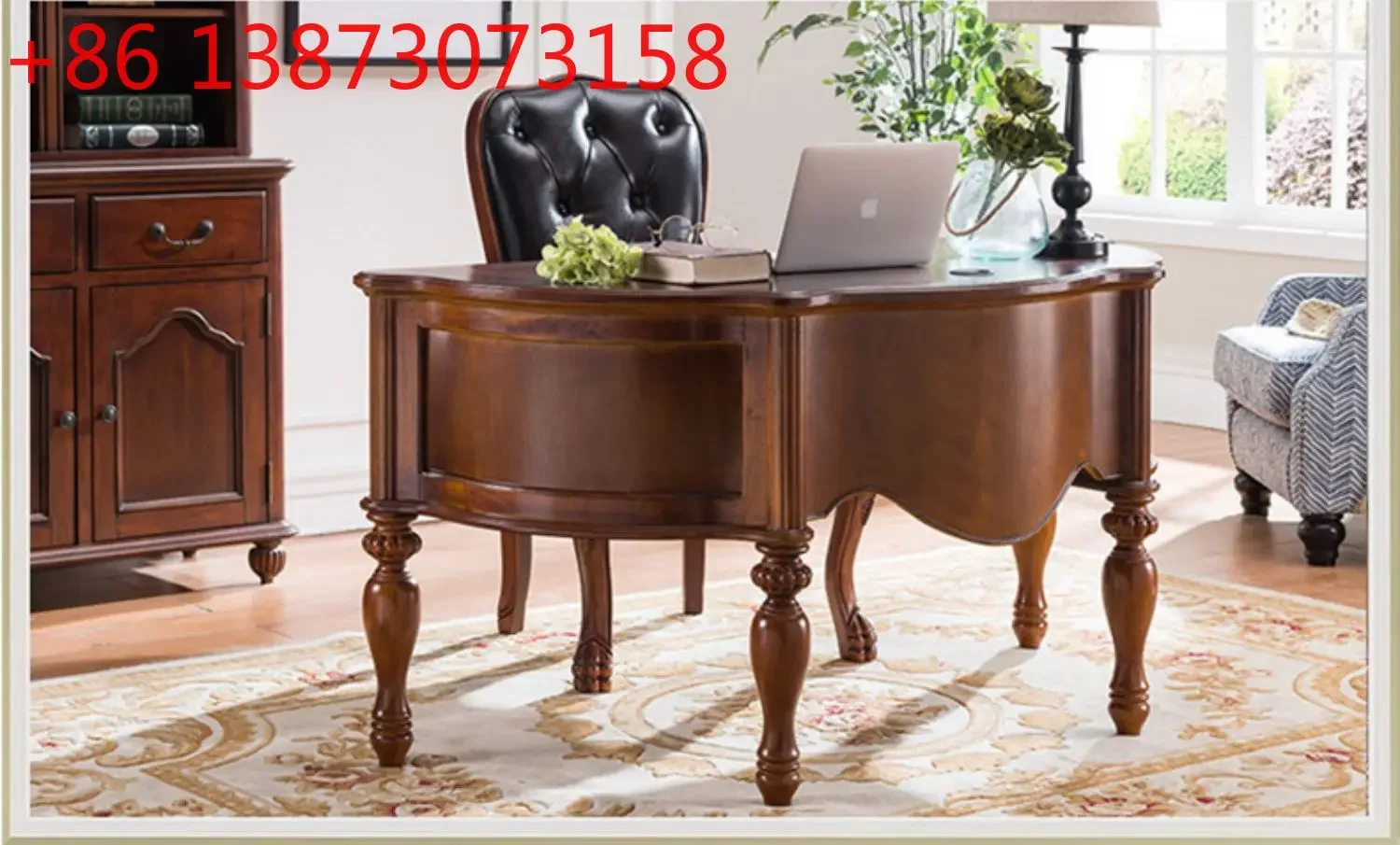 

American country solid wood 1.5m curved table, retro desk