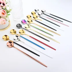 10Pcs Mirror Long Handle Ice Spoon Coffee Tea Stir Spoon Stainless Steel Cutlery Set Dinnerware Kitchen Bar Tools Flatware Set