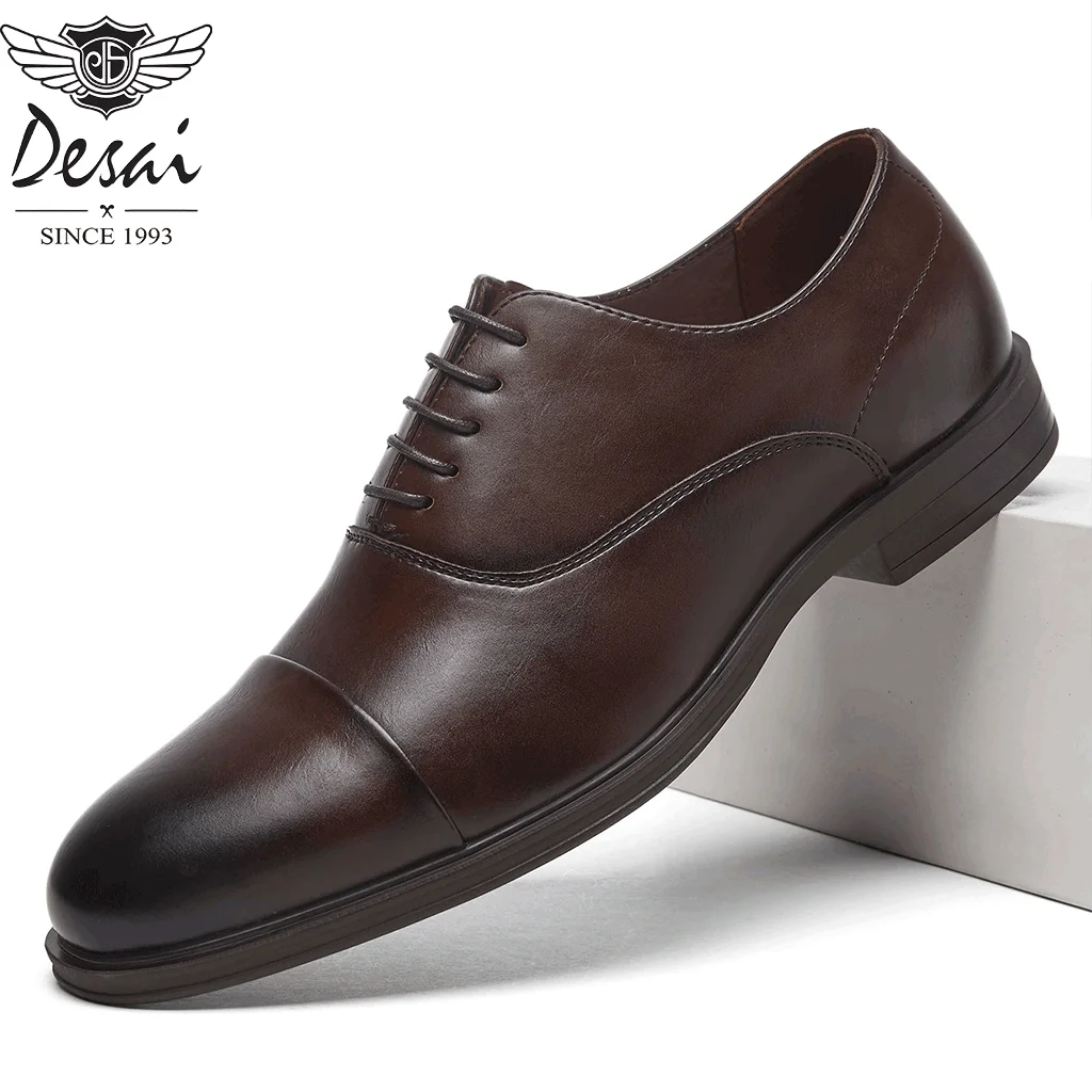 Desai Men's 2026 Autumn Winter Classic Cap Toe Oxford Shoes PU Leather Comfort Lace-up For Office Commute Formal Dress Shoes