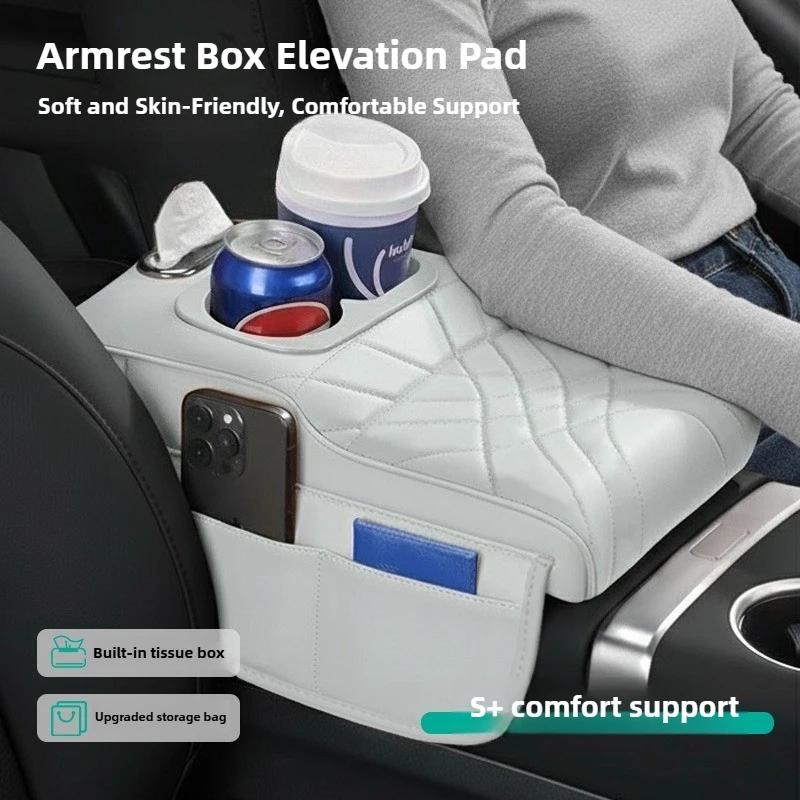 Hochwertige Auto-Armlehnenbox-Auflage – Armlehnenabdeckung mit 2 Seitentaschen, 2 Getränkehaltern und 1 Taschentuchbox. Passend für die meisten Autos. – Detail 3