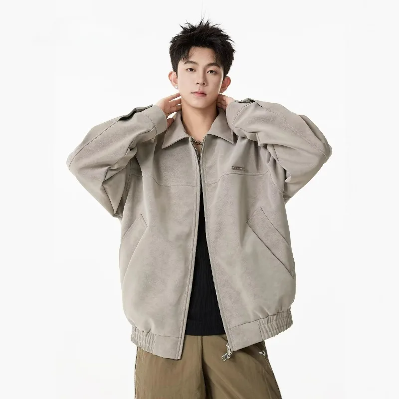 American Retro Lapel Leather Jacket for Men A New Spring and Autumn Casual and Versatile Loose Workwear Leather Jacket Fashion