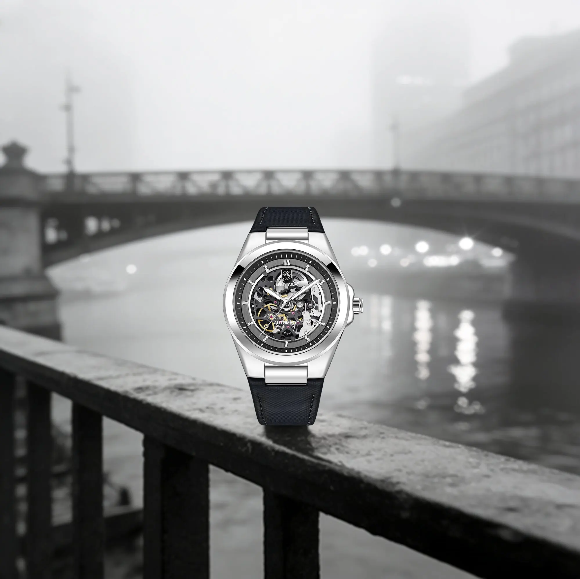 

Мужские автоматические механические часы BENYAR 2026 класса люкс с текстурным циферблатом, закаленным стеклом и водонепроницаемым корпусом из нержавеющей стали
