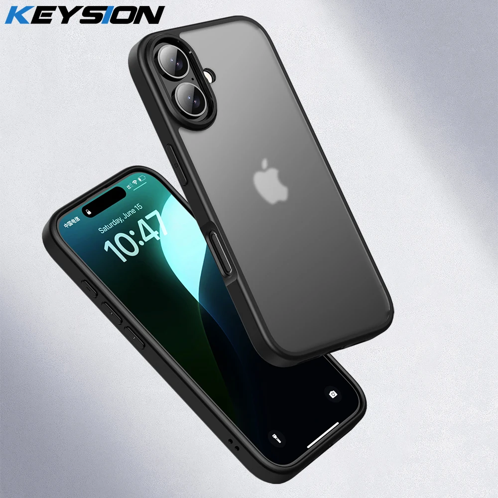 

KEYSION Clear Matte Shockproof Case for iPhone 16 Plus High Quality Transparent Soft Silicone+PC Phone Back Cover for iPhone 15