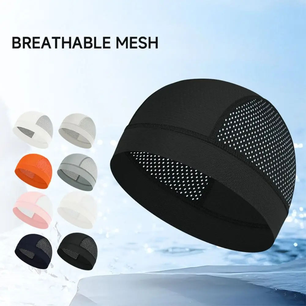 Casual Thin Mesh Skull Beanie Cap Sun Protection Breathable Cycling Helmet Liner Cap Quick Dry Solid Color Summer Cycling Cap
