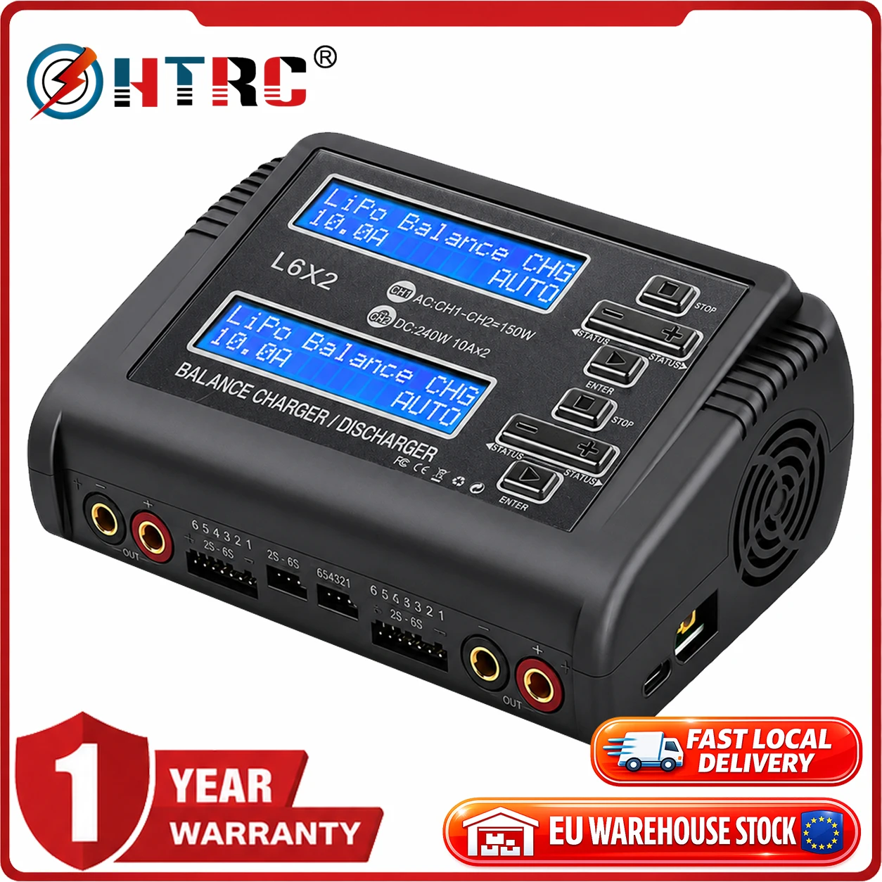 HTRC L6X2 Duo 10A Lipo Charger AC 150W DC 240W RC Balance Discharger for 1-6S Li-ion LiFe NiCd NiMH LiHV PB Smart Car Battery Charger
