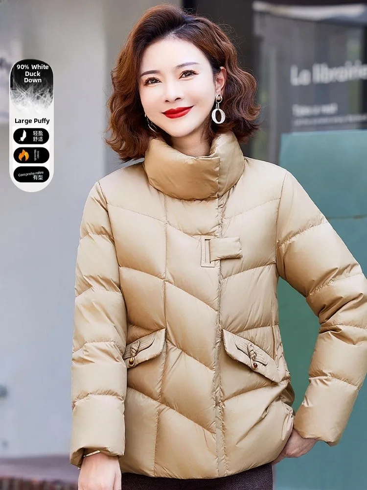 

Winter Faion White Du down Jaet Women's Warm Coat Polyester Fiber Loose Sle Regular Sve Zipper Closure Pure Color