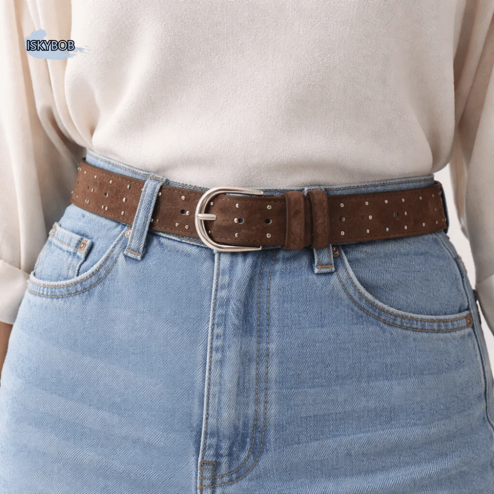 

Модный женский широкий ремень в стиле ретро, винтажный кожаный пояс с металлической пряжкой и заклепками, джинсовые украшения, ковбойский ремень в стиле вестерн, женский