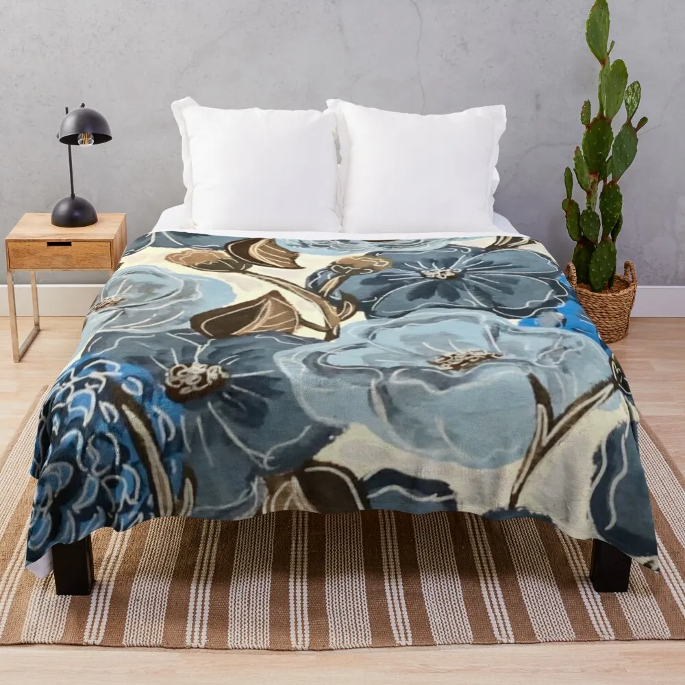 

Blue Floral Throw Blanket Flannels Blanket Warm Blanket Giant Sofa Blanket Hairy Blankets