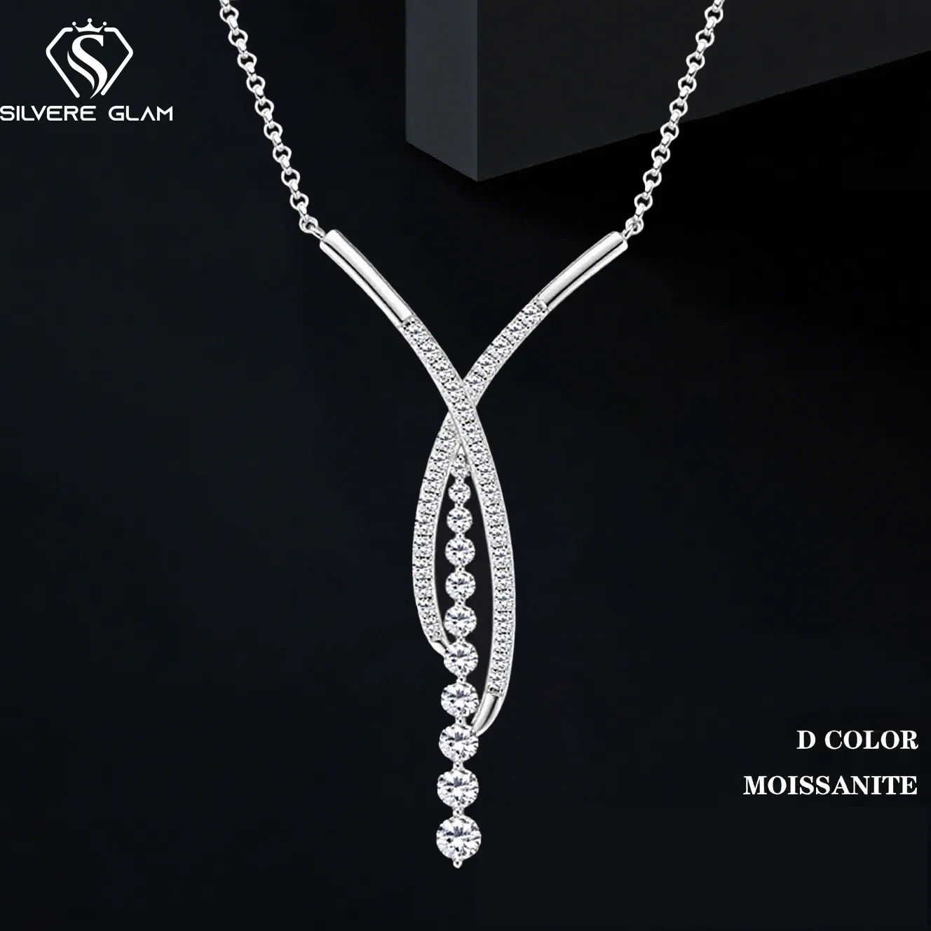 

TY Shiny Tassel Moissanite Necklace for Women Light Luxury High-end Pendant Versatile S925 Silver Accessory Choker