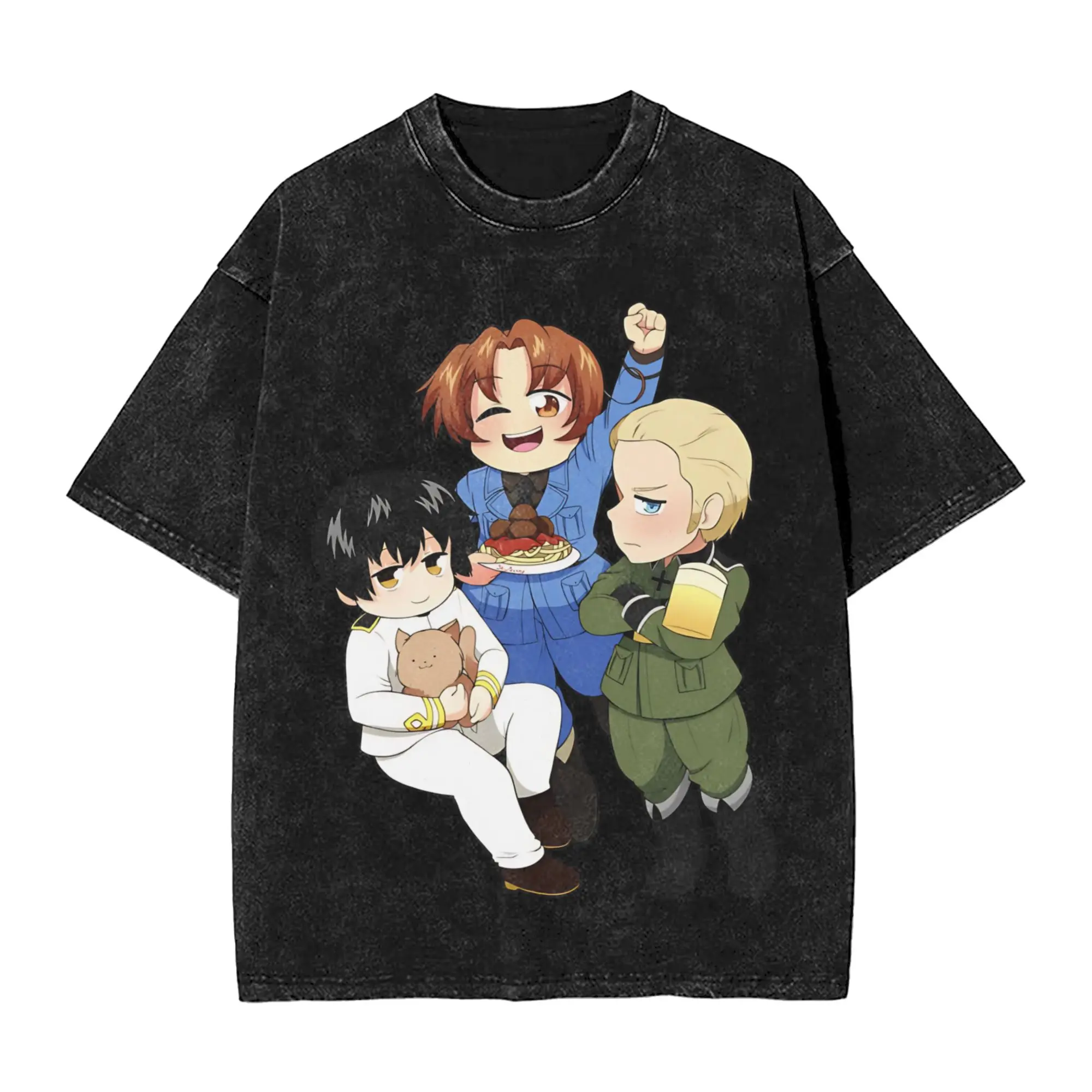 Vintage Washed T-Shirt Hetalia Axis Power  Cotton T-Shirts  Fashion Tee Shirt for Man Summer Y2K Fun Design Top Tees