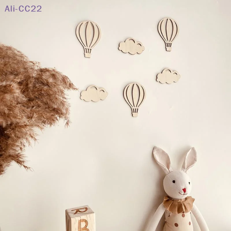 【CC22】INS Wooden Hot Air Balloon Cloud Star Set Wall Stickers DIY Home Decoration Wall Crafts Cute Decals