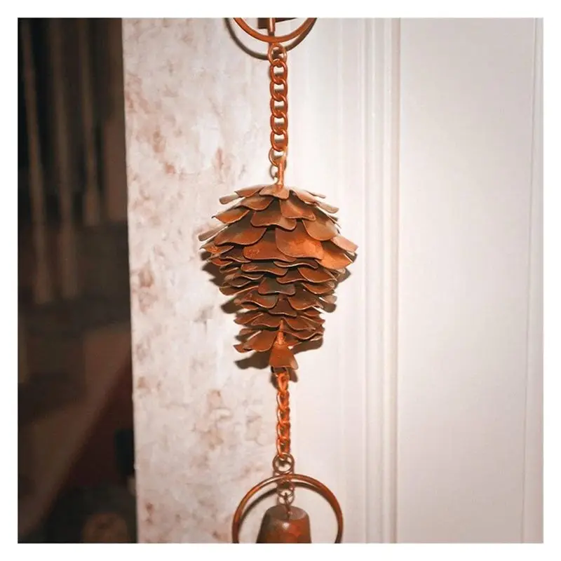 B84B Pine Cone Shaped Rain Chain, 108CM Metal Decorative Hanging Chain, Graffiti Style for Garden Gutter Drainage
