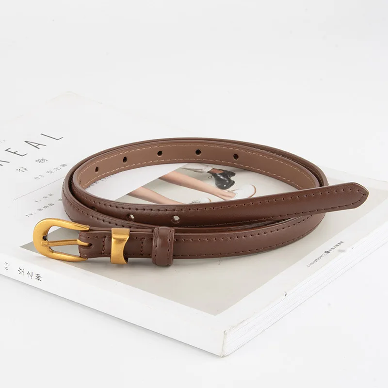 Genuine leather pin buckle women's thin belt, fashionable and versatile belt with jeans, female ins style