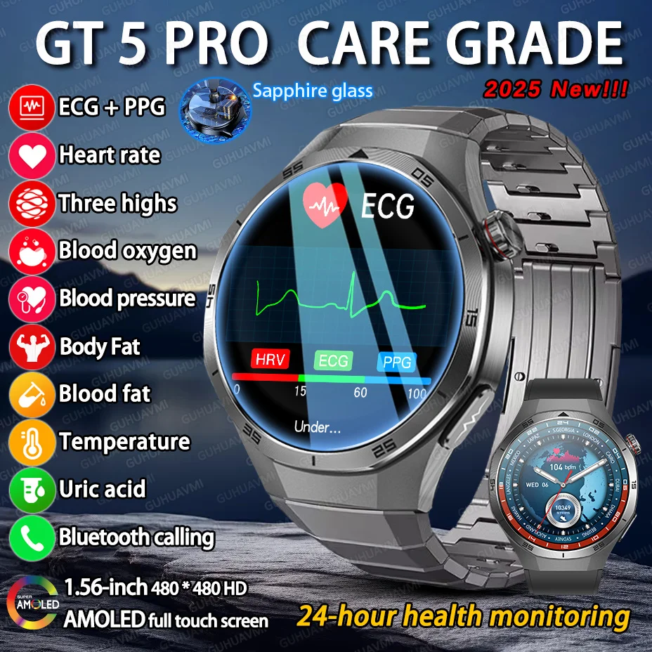 

Новинка 2024 года, ЭКГ + PPG, три высоких диагностики, умные часы, точные часы для измерения артериального давления, анализ тела, мочевая кислота, здоровье, HD, умные часы для мужчин