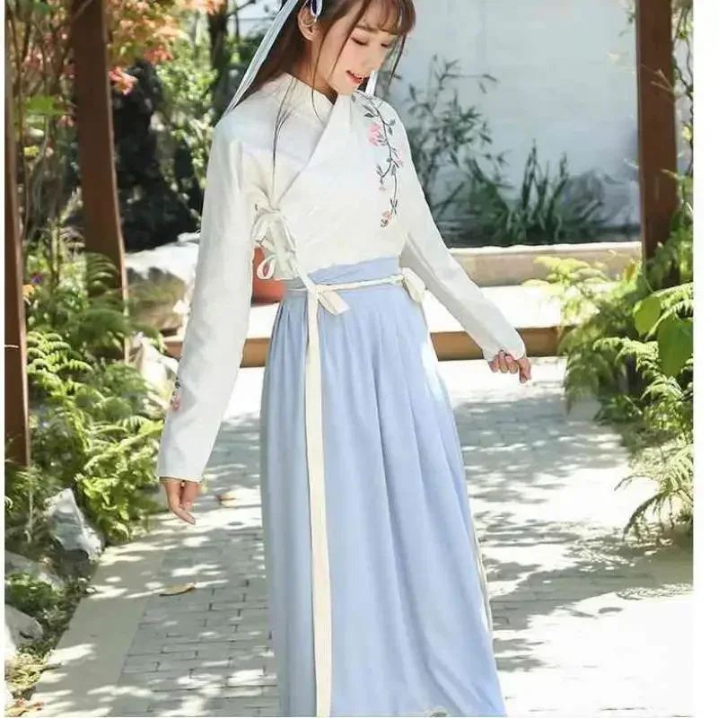 Fantasia hanfu para mulher, hanfu, sarong na altura da cintura, conjuntos diários de colarinho para adulto, estudante, Ming, estilo chinês, melhorado, 2023