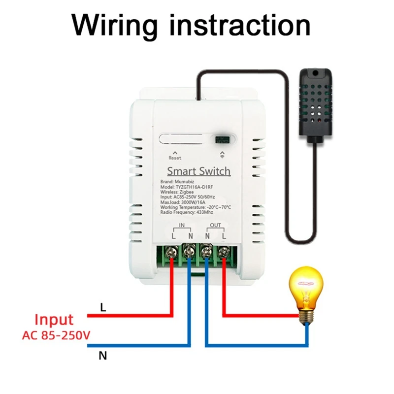 For Tuya Zigbee Smart Switch With Temperature Humidity Sensor 16A 3000W Thermostat For Alexa Google Home Yandex Alice