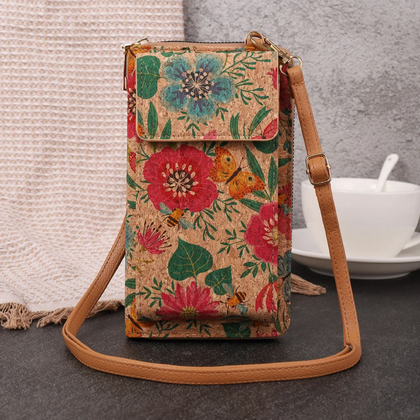 Multifunctional Large Capacity Wood Grain Mobile Phone Bag Versatile Coin Purse New Fashionable Retro Bohemian Style Wallet