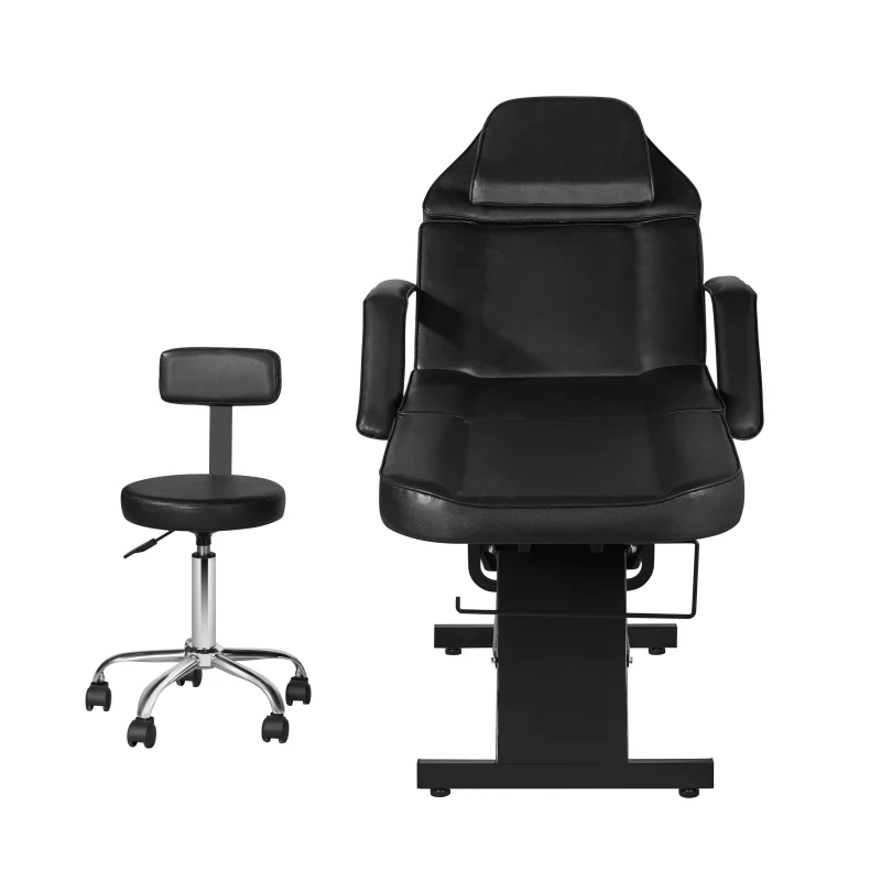 

Modern Black Massage Table New Design Beauty Bed with Saddle Chair and Storage Box Facial Chair for Salon Spa Made of Metal