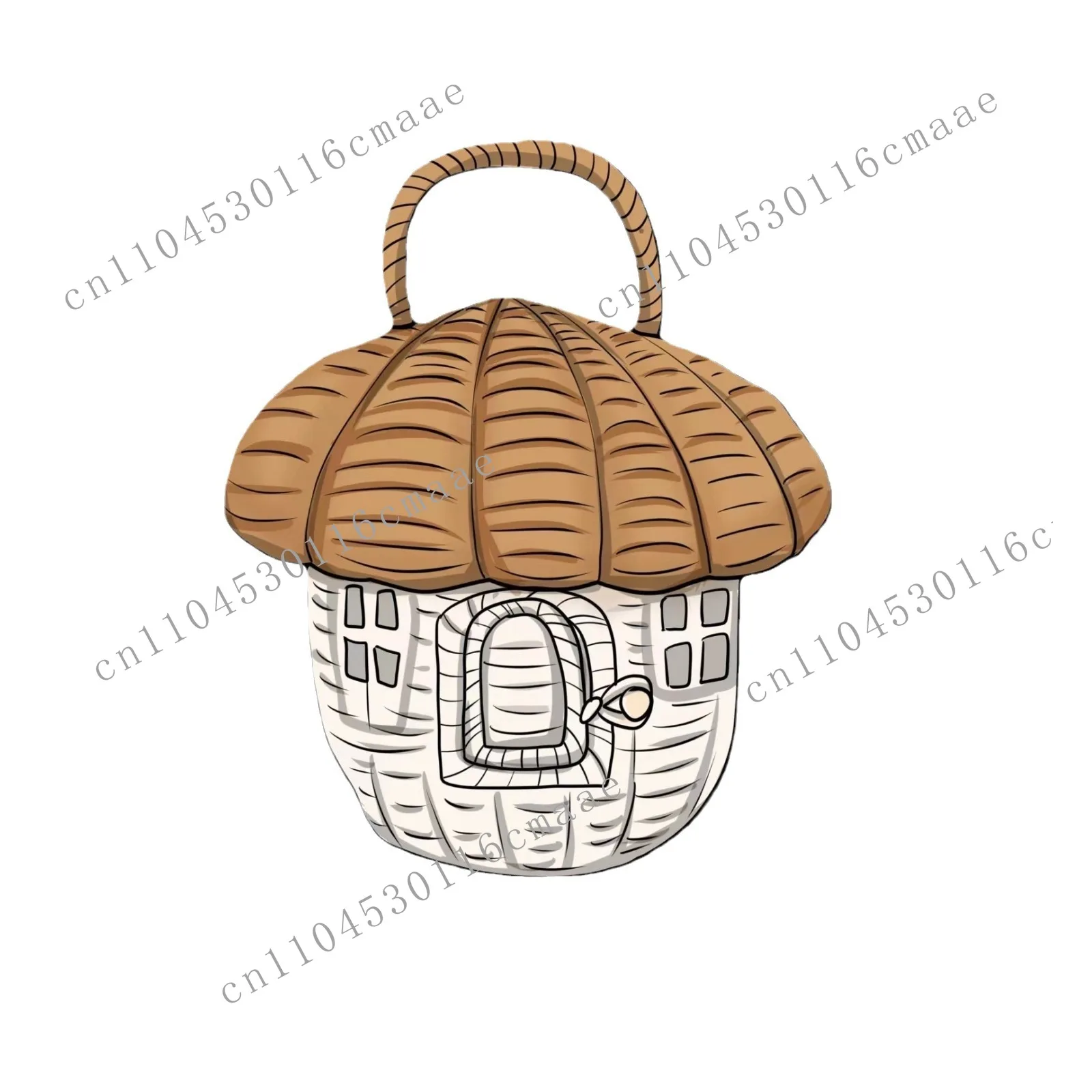Handmade rattan mushroom-shaped storage, handbag, basket, children's room decoration shooting props