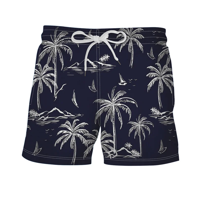 Hawaiian 3d Print Plants Beach Shorts Men Summer Street Short Pants Outdoor Sports Surf Board Shorts Quick Dry Swim Trunks